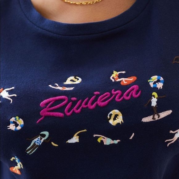 MAEVE Beach Embroidered Sweatshirt Tee - Picture 1 of 3